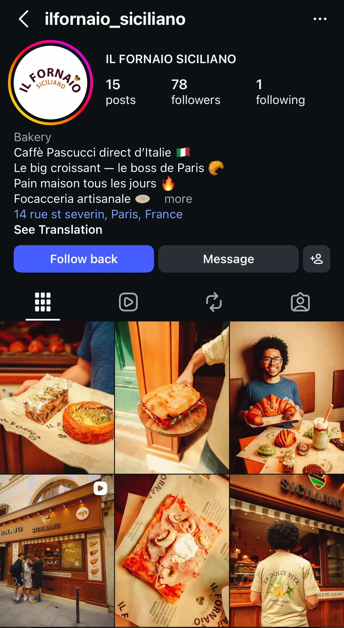 Compte Instagram Il Fornaio après prise en main par agencefood : 15 publications, photos pro, identité italienne premium