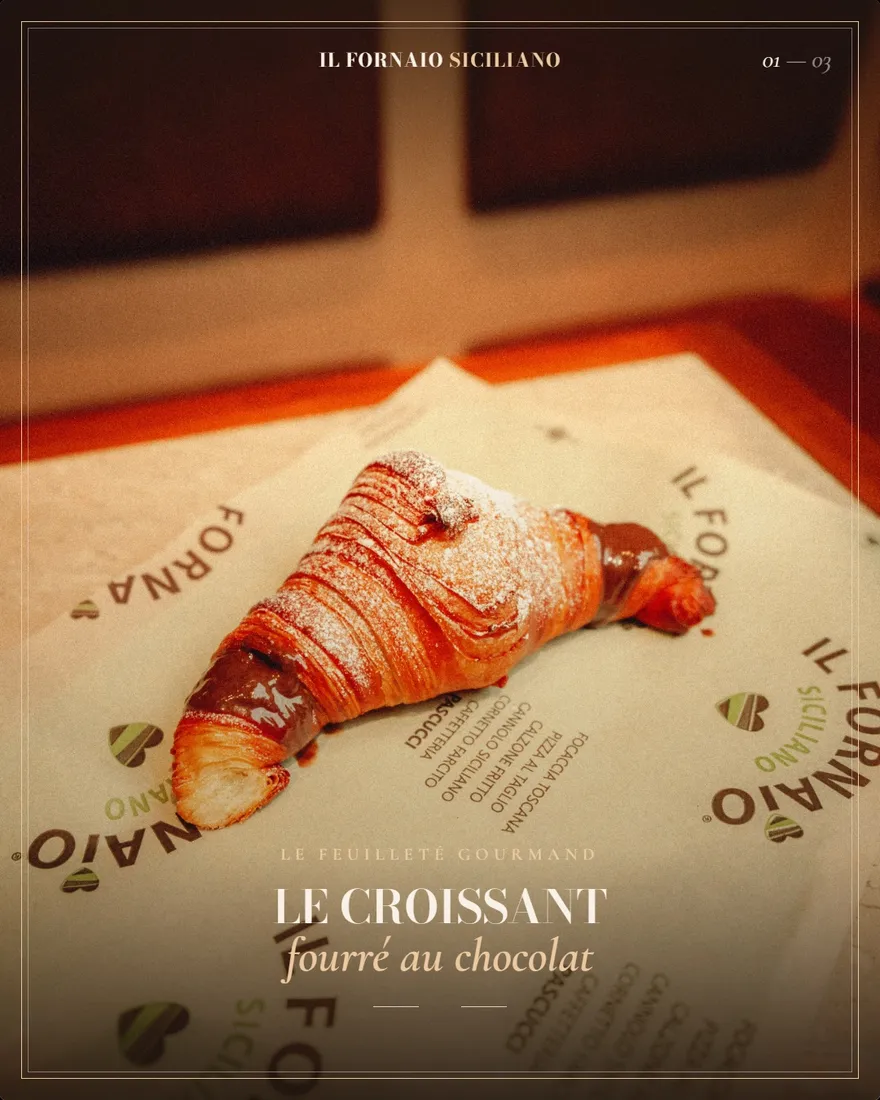 Carrousel Instagram « Le croissant fourré au chocolat » produit pour Il Fornaio Siciliano.